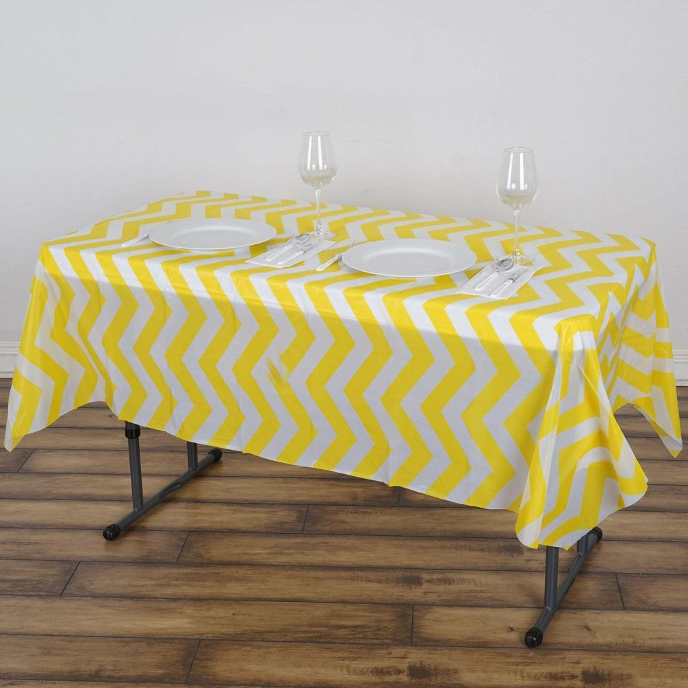 Yellow Chevron Rectangle Plastic Table Cover, 54″x72″ PVC Waterproof Disposable Tablecloth  |   Disposable Tablecloth Disposable Tablecloth Disposable Tablecloth