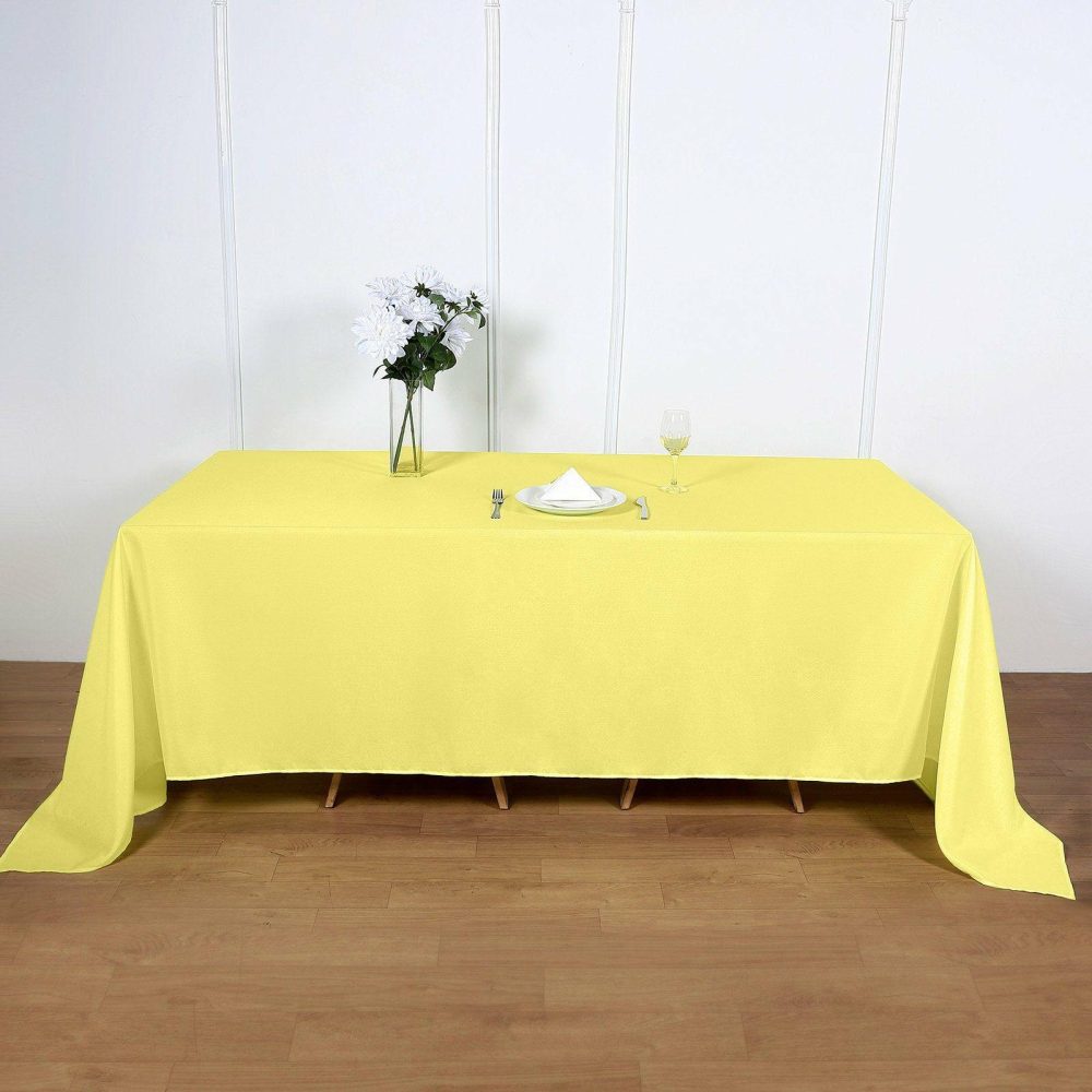 Yellow Seamless Polyester Rectangular Tablecloth 90″x132″ for 6 Foot Table With Floor-Length Drop  |   Polyester Polyester Polyester