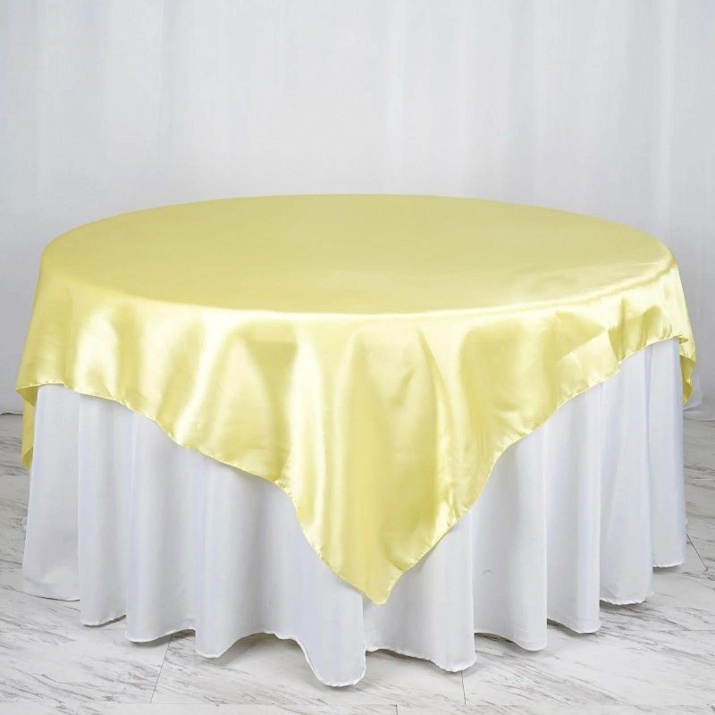 Yellow Seamless Satin Square Tablecloth Overlay 72″ x 72″  |   Satin & Taffeta Satin & Taffeta Satin & Taffeta