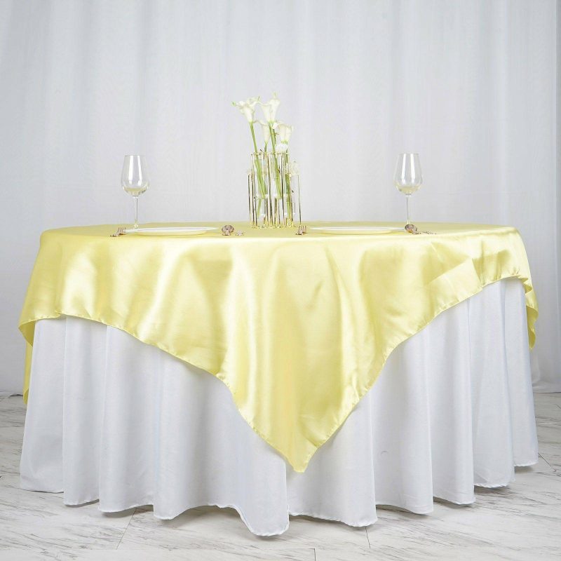 Yellow Seamless Satin Square Tablecloth Overlay 72″ x 72″  |   Satin & Taffeta Satin & Taffeta Satin & Taffeta