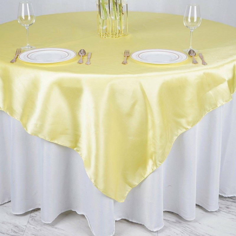 Yellow Seamless Satin Square Tablecloth Overlay 72″ x 72″  |   Satin & Taffeta Satin & Taffeta Satin & Taffeta