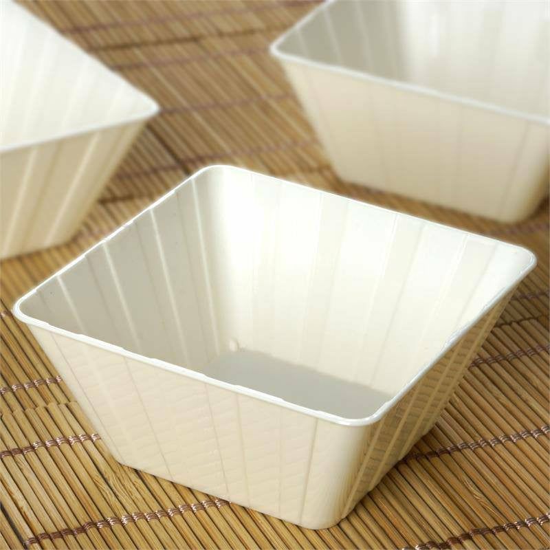 12 Pack Modern Ivory Square Hard Plastic Bowls, Disposable Mini Dessert Bowls 7oz  |   Dessert Dishes & Snack Bowls Dessert Dishes & Snack Bowls Dessert Dishes & Snack Bowls