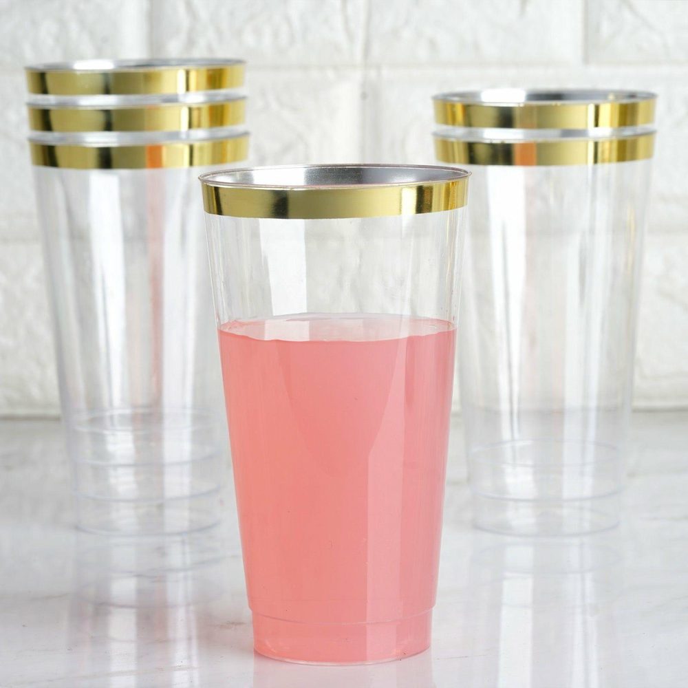 12 Pack Tall Gold Rim Clear Plastic Cups, Disposable Party Glasses 17oz  |   All Purpose Glasses & Tumblers All Purpose Glasses & Tumblers All Purpose Glasses & Tumblers