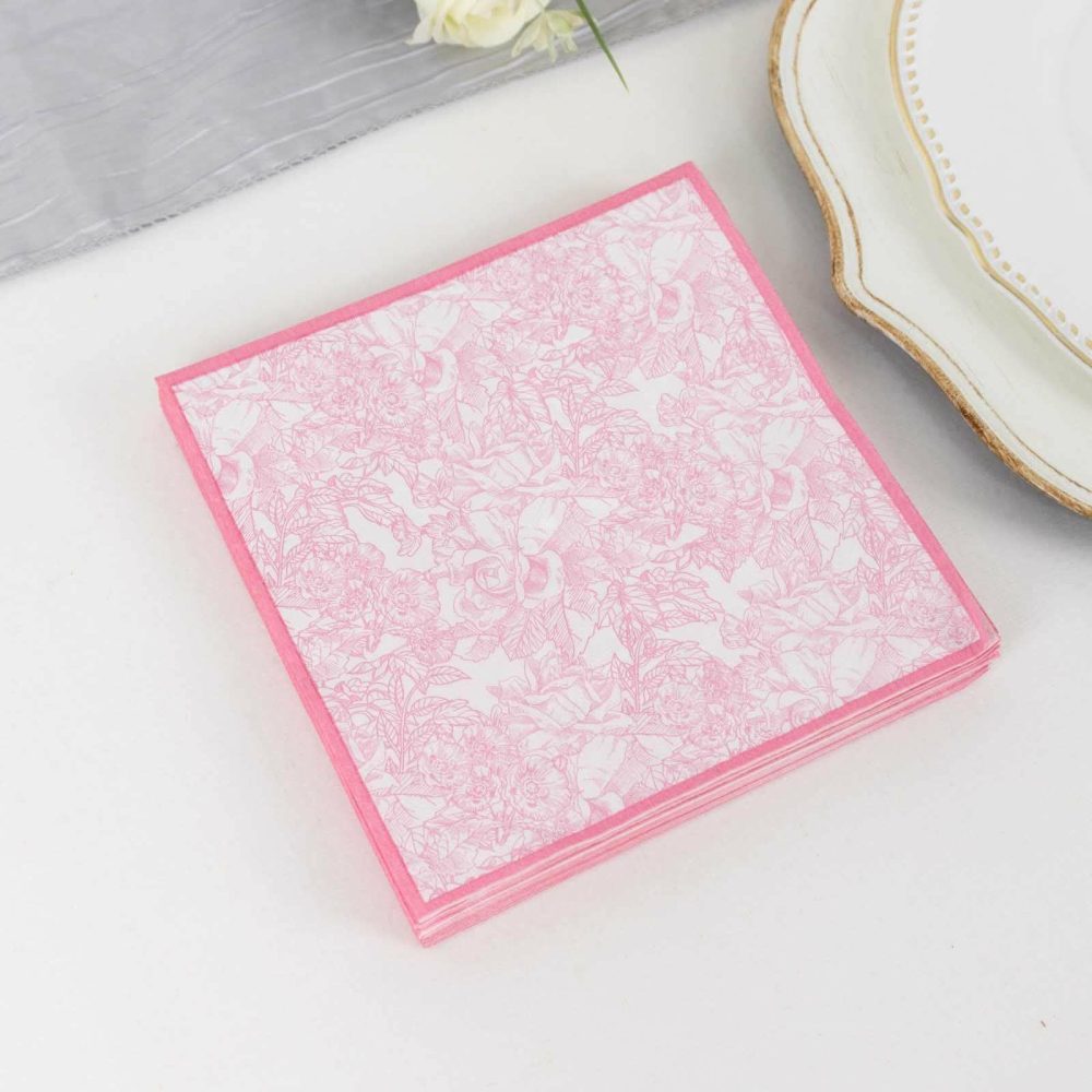 25 Pack Pink Cocktail Paper Napkins with Vintage Floral Print, Soft 2-Ply Highly Absorbent Disposable Beverage Napkins  |   Paper Napkins Paper Napkins Paper Napkins