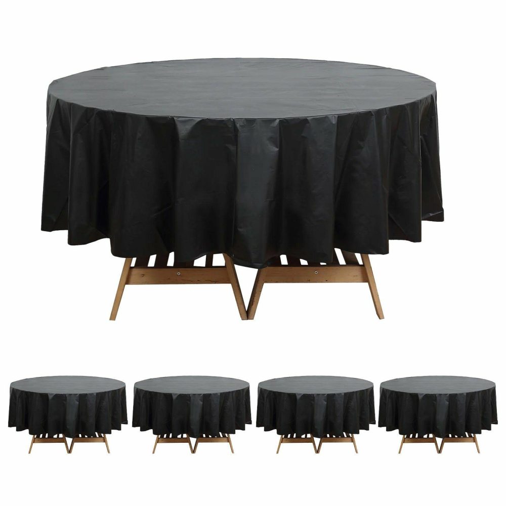 5 Pack Black Round Plastic Table Covers, 84″ PVC Waterproof Disposable Tablecloths  |   Disposable Tablecloth Disposable Tablecloth Black