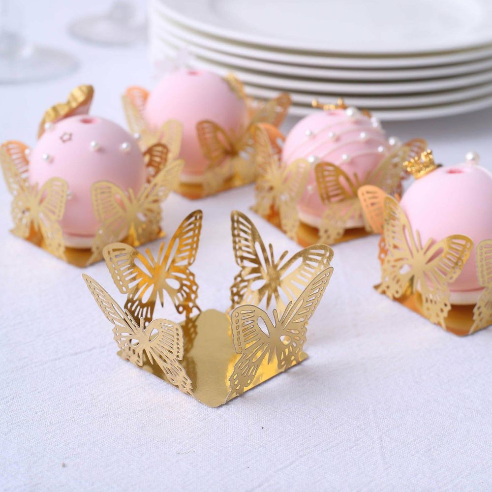 50 Pack Mini Metallic Gold Butterfly Truffle Cup Dessert Liners, Square Cupcake Tray Wrappers 225GSM 4″  |   Dessert Dishes & Snack Bowls Dessert Dishes & Snack Bowls Dessert Dishes & Snack Bowls