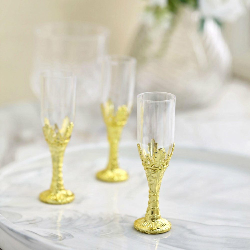 12 Pack Gold Stem Clear Plastic Mini Champagne Flute Glasses, Party Favor Gift Candy Containers 4″  |   Champagne Glasses & Flutes Champagne Glasses & Flutes Champagne Glasses & Flutes