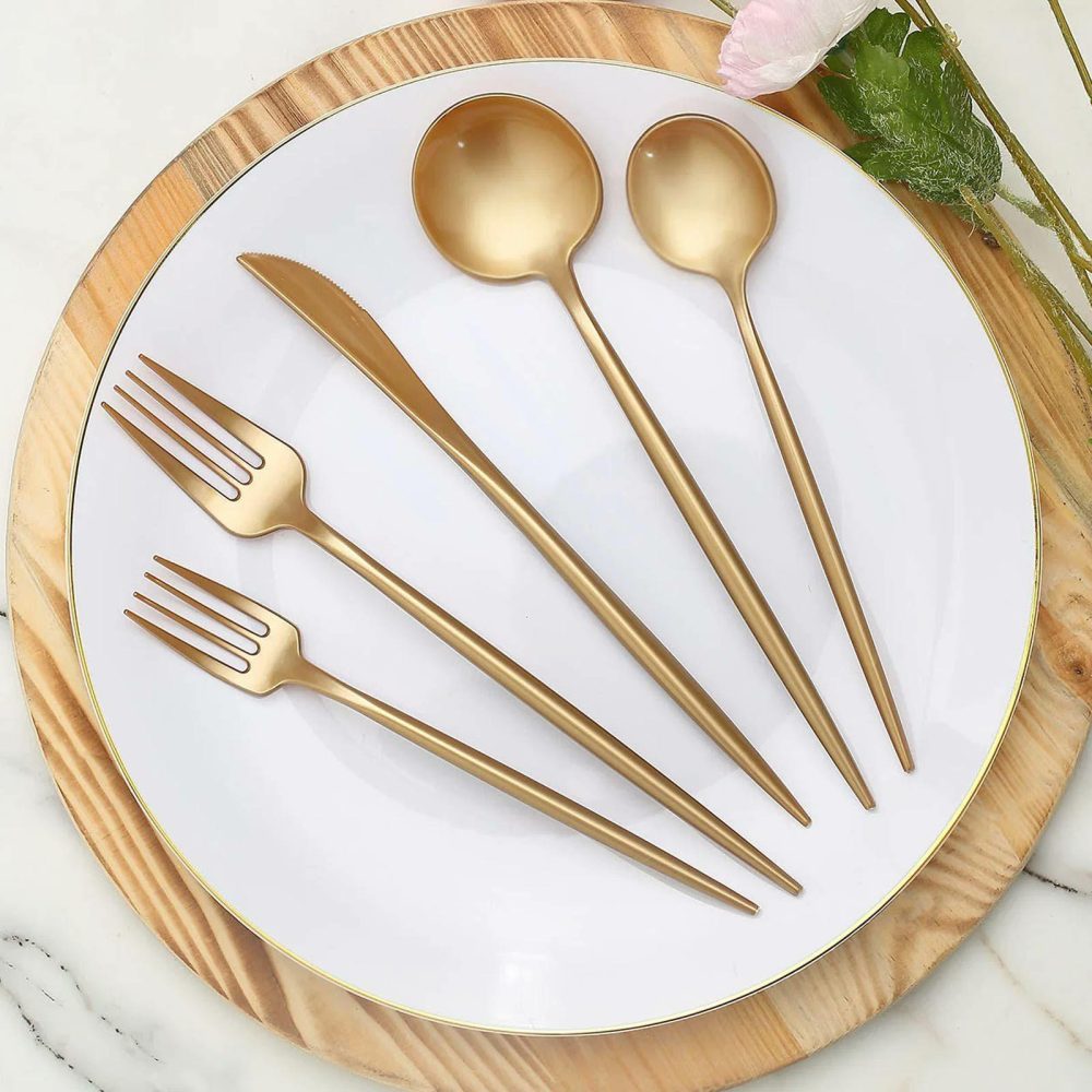 50 Pack Gold Heavy Duty Plastic Utensil Set, Premium Disposable Sleek Cutlery Flatware  |   Cutlery Cutlery Cutlery