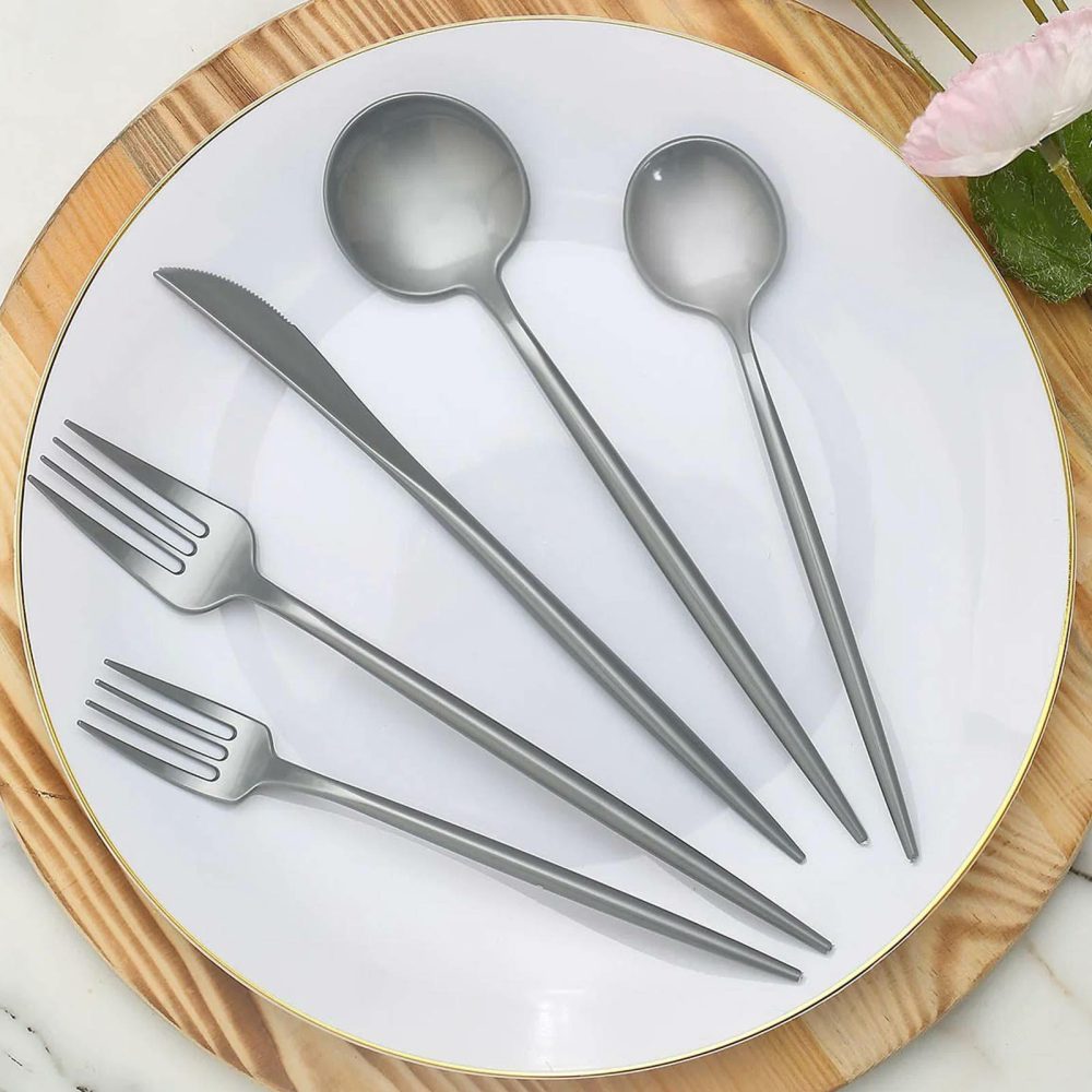 50 Pack Silver Heavy Duty Plastic Utensil Set, Premium Disposable Sleek Cutlery Flatware  |   Cutlery Cutlery Cutlery