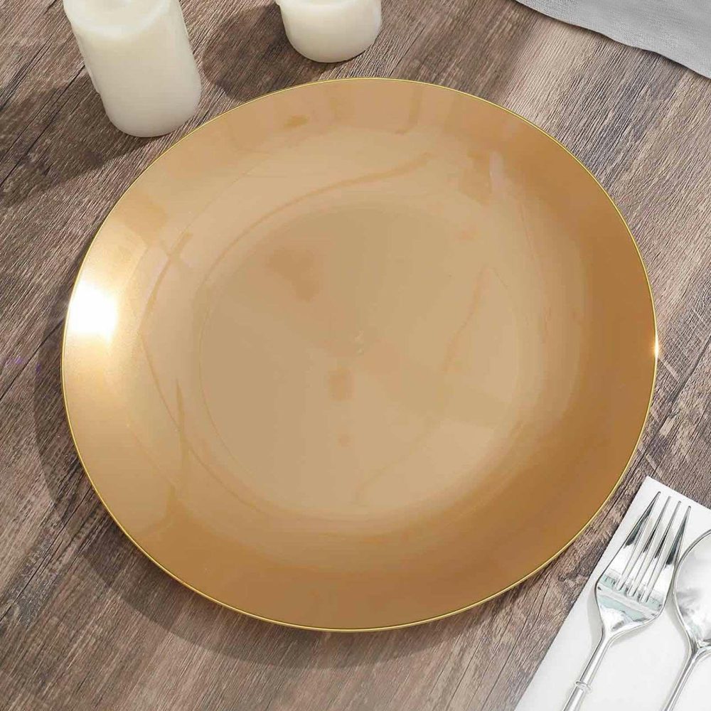 10 Pack Gold Round Disposable Dinner Plates With Gold Rim, Plastic Party Plates 10″  |   Disposable Dinner Plates Disposable Dinner Plates Disposable Dinner Plates