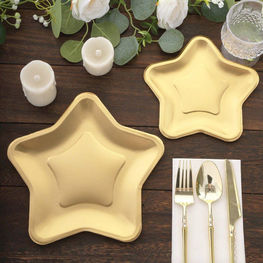 25 Pack Matte Gold Star Shaped Paper Dinner Plates, Eco Friendly Party Plates 300GSM 9″  |   Eco-Friendly & Paper Plates Disposable Plates Eco-Friendly & Paper Plates