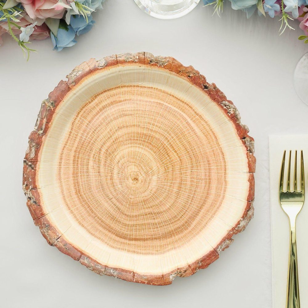 25 Pack Natural Farmhouse Wood Slice Paper Dinner Plates, Rustic Disposable Party Plates 10″  |   Eco-Friendly & Paper Plates Disposable Plates Eco-Friendly & Paper Plates