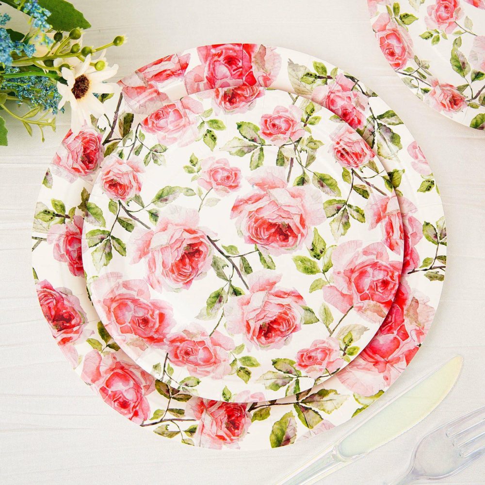 25 Pack Rose Flower Bouquet Design Appetizer Dessert Salad Paper Plates 300 GSM 7″  |   Eco-Friendly & Paper Plates Disposable Plates Eco-Friendly & Paper Plates