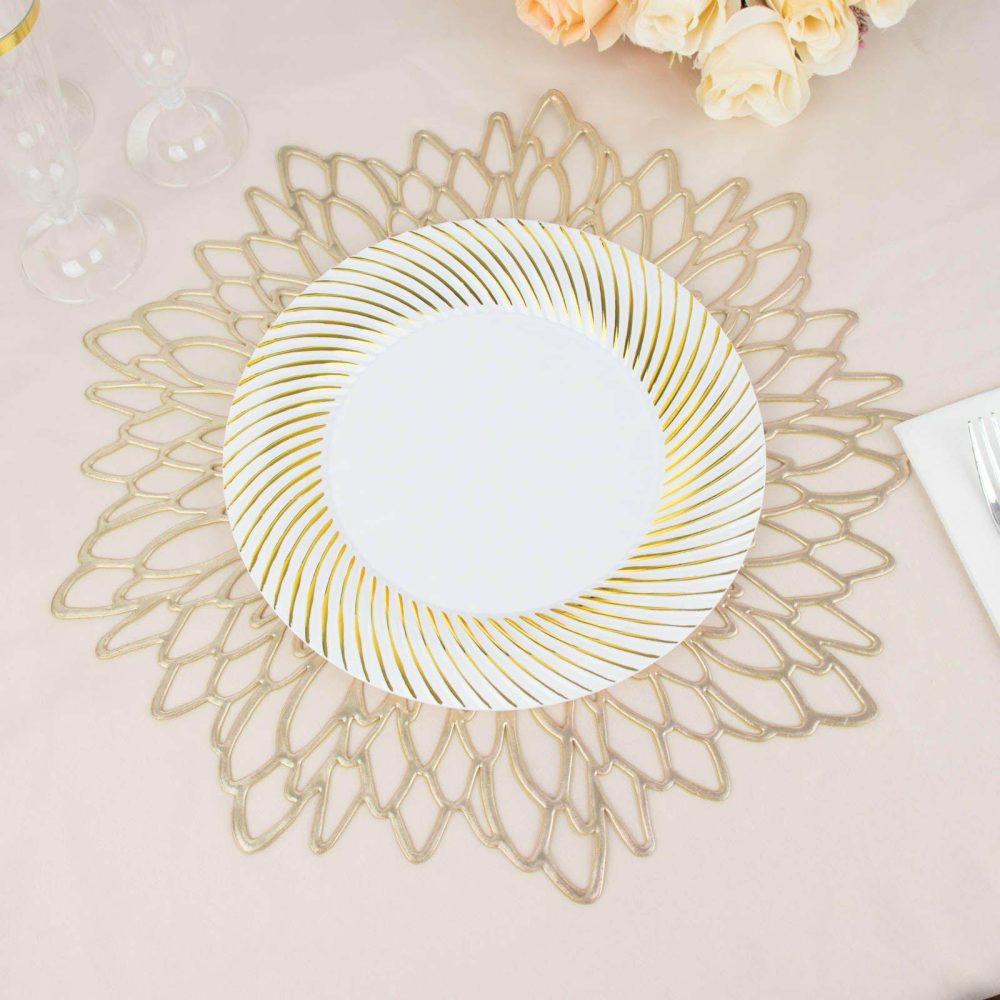 10 Pack White Plastic Dinner Plates with Gold Swirl Rim, Round Disposable Party Plates – 9″  |   Disposable Dinner Plates Disposable Dinner Plates Disposable Dinner Plates