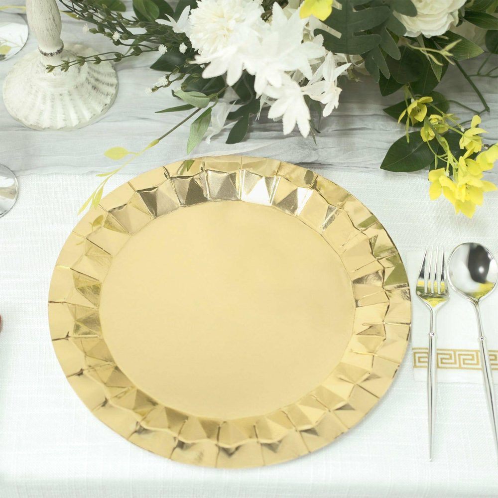 25 Pack Metallic Gold Geometric Foil Paper Charger Plates, Disposable Serving Trays 400 GSM 12″ Round  |   Eco-Friendly & Paper Plates Disposable Plates Eco-Friendly & Paper Plates