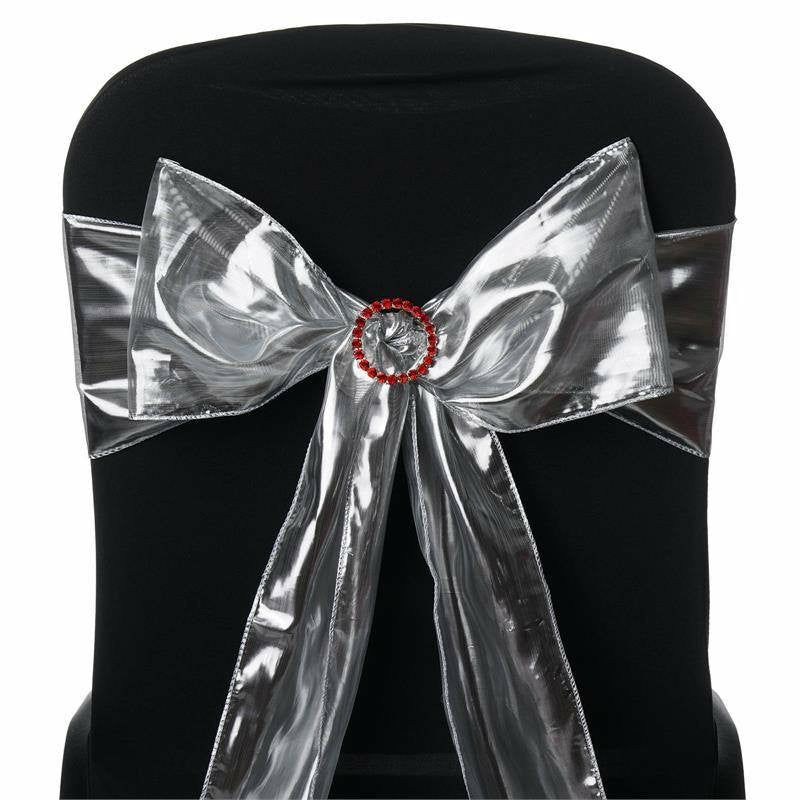 5 Pack Shiny Metallic Foil Silver Lame Fabric Chair Sashes 6″x108″  |   Polyester Chair Sashes Polyester