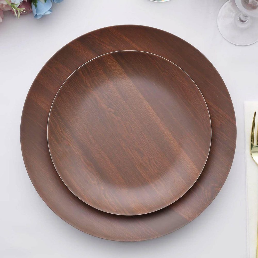 6 Pack Rustic Brown Farmhouse Heavy Duty Melamine Dessert Plates, Round Wood Grain Print Shatterproof Appetizer Salad Plates 8″  |   Disposable Salad/Dessert Plates Disposable Plates Disposable Salad/Dessert Plates