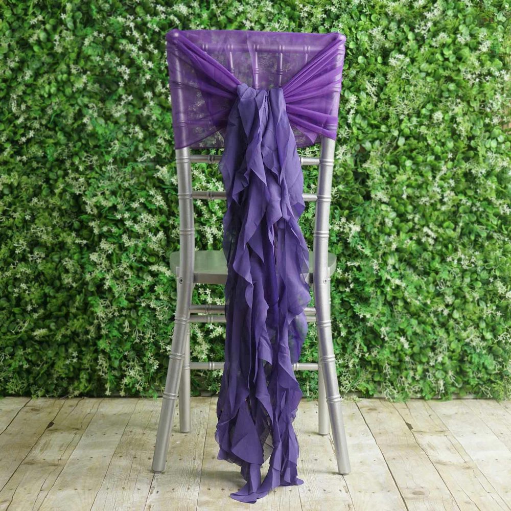 1 Set Purple Chiffon Hoods With Ruffles Willow Chair Sashes  |   Organza & Chiffon