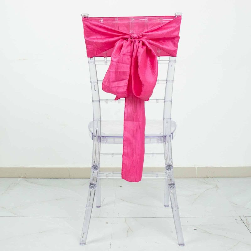 5 Pack Fuchsia Accordion Crinkle Taffeta Chair Sashes 6″x106″  |   Satin & Taffeta Chair Sashes Fuchsia