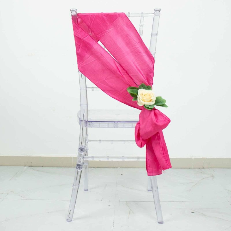 5 Pack Fuchsia Accordion Crinkle Taffeta Chair Sashes 6″x106″  |   Satin & Taffeta Chair Sashes Fuchsia