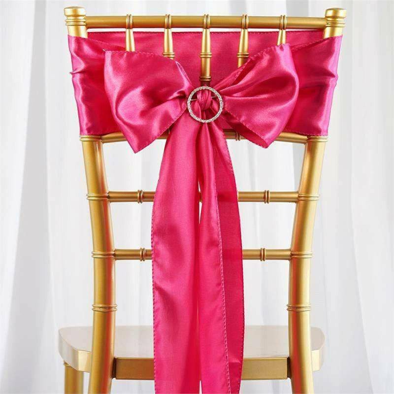 5 Pack Fuchsia Satin Chair Sashes 6″x106″  |   Satin & Taffeta Chair Sashes Fuchsia