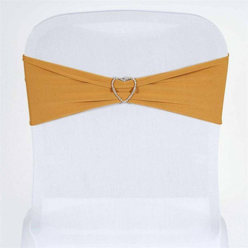 5 Pack Gold Spandex Stretch Chair Sashes Bands Heavy Duty with Two Ply Spandex – 5″x12″  |   Spandex Fitted Chair Sashes Gold