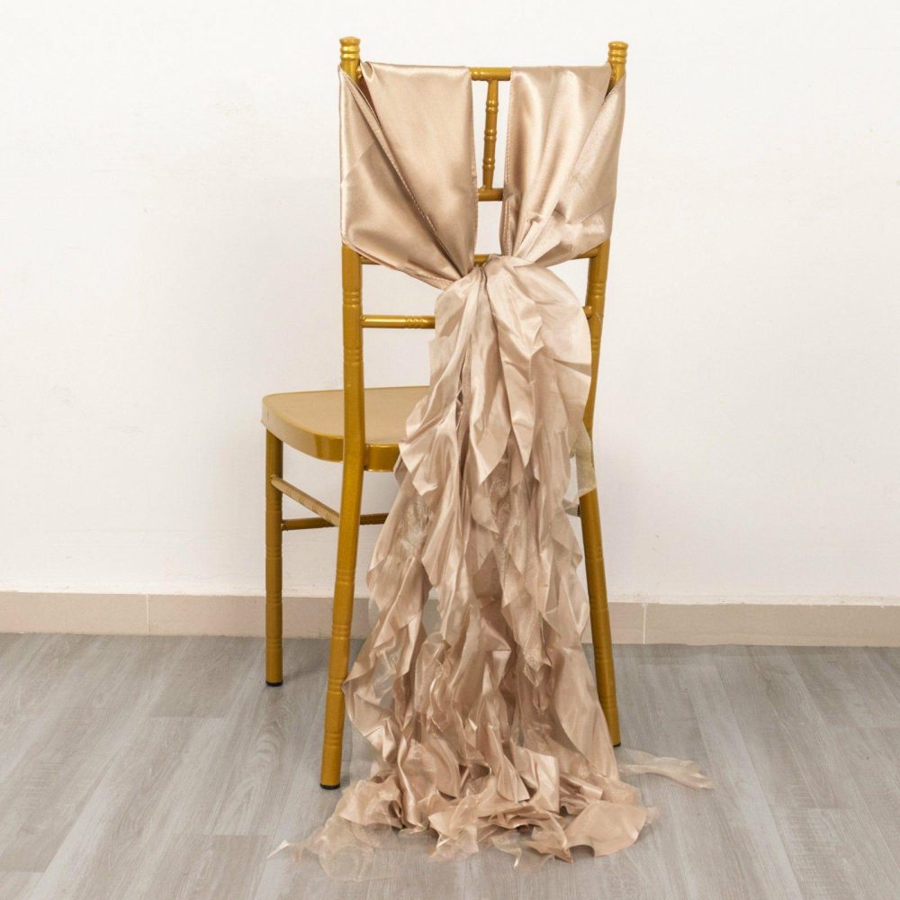 5 Pack Nude Curly Willow Chiffon Satin Chair Sashes  |   Satin & Taffeta Chair Sashes Nude