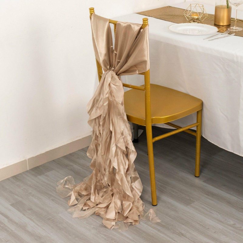 5 Pack Nude Curly Willow Chiffon Satin Chair Sashes  |   Satin & Taffeta Chair Sashes Nude