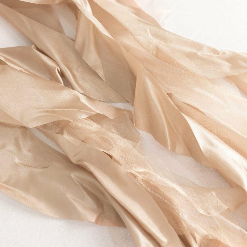 5 Pack Nude Curly Willow Chiffon Satin Chair Sashes  |   Satin & Taffeta Chair Sashes Nude