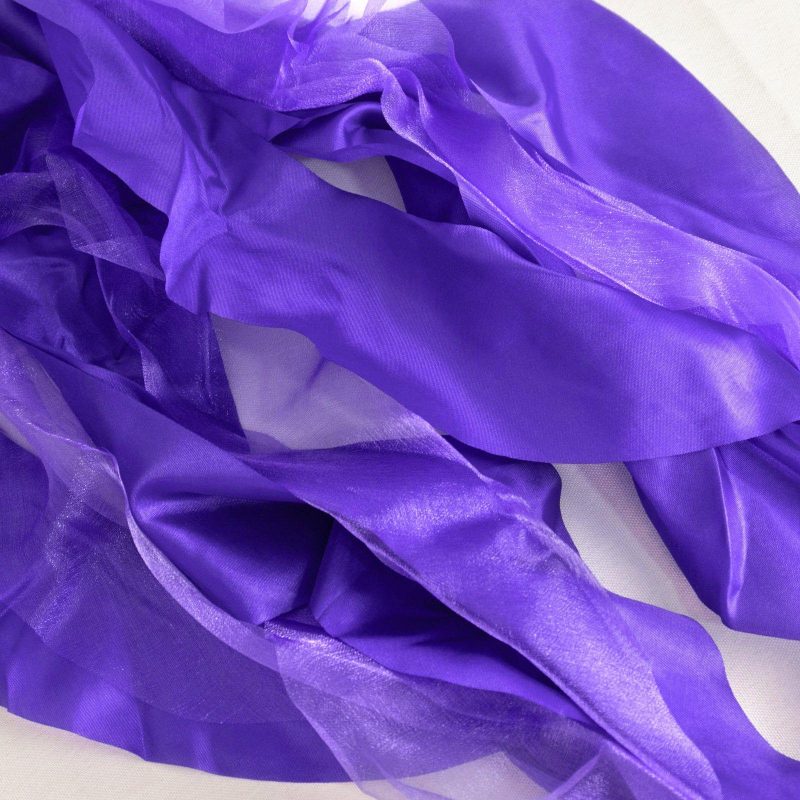 5 Pack Purple Curly Willow Chiffon Satin Chair Sashes  |   Satin & Taffeta Chair Sashes Purple