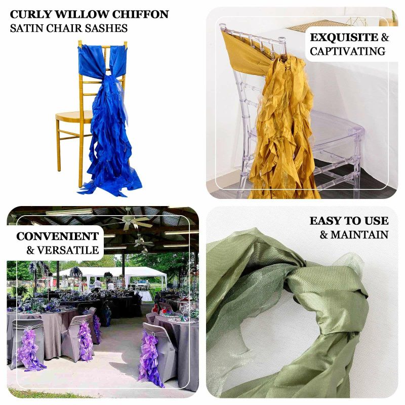 5 Pack Purple Curly Willow Chiffon Satin Chair Sashes  |   Satin & Taffeta Chair Sashes Purple