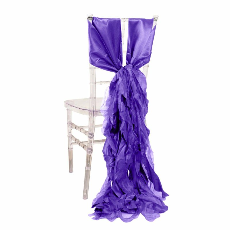 5 Pack Purple Curly Willow Chiffon Satin Chair Sashes  |   Satin & Taffeta Chair Sashes Purple