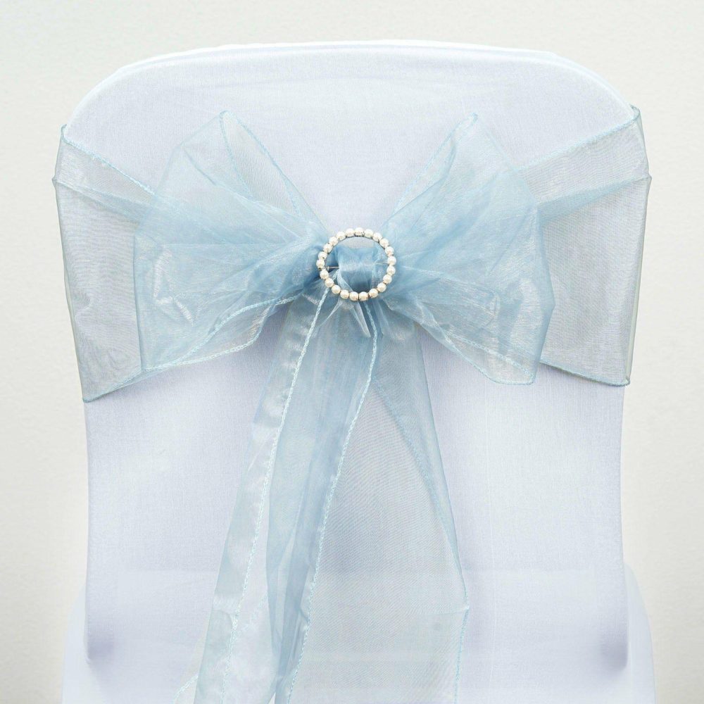 5 Pack Serenity Blue Sheer Organza Chair Sashes 6″x108″  |   Organza & Chiffon Chair Sashes Organza & Chiffon