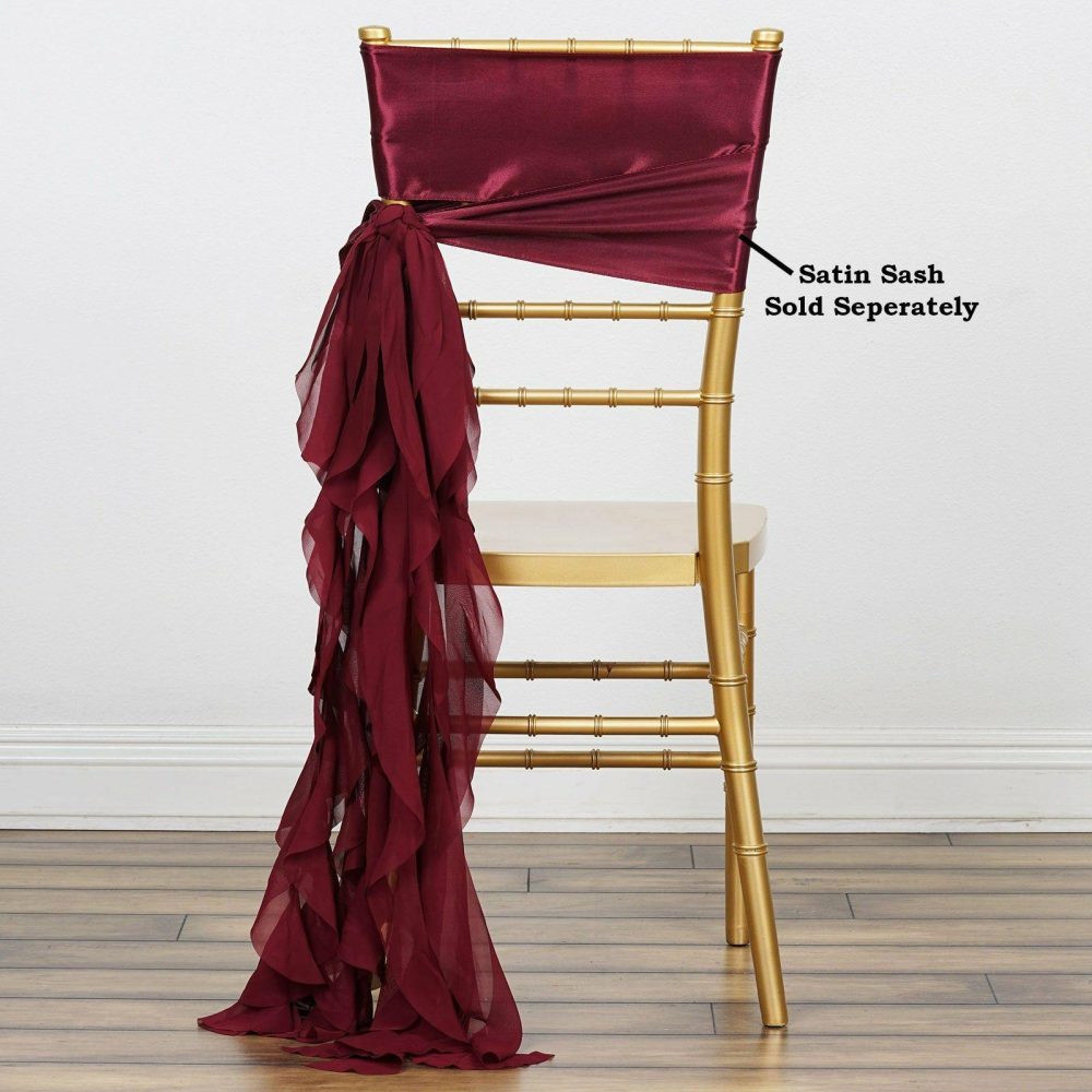 Burgundy Chiffon Curly Chair Sash  |   Organza & Chiffon Chair Sashes Burgundy