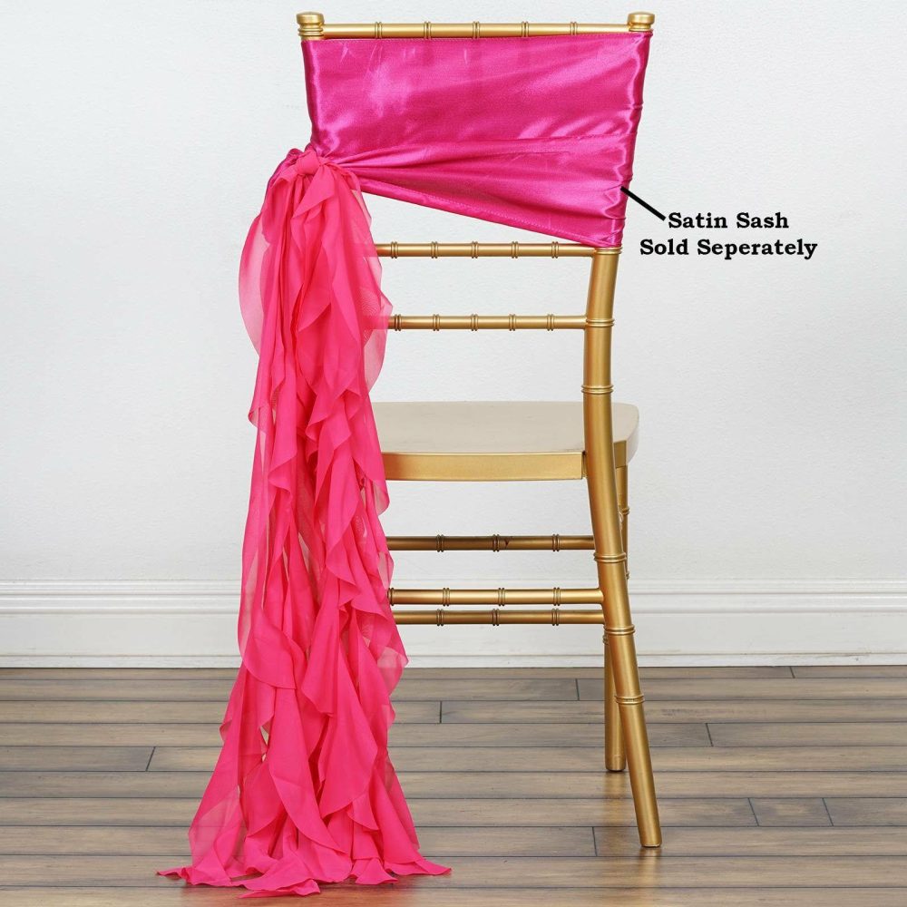 Fuchsia Chiffon Curly Chair Sash  |   Organza & Chiffon Chair Sashes Fuchsia