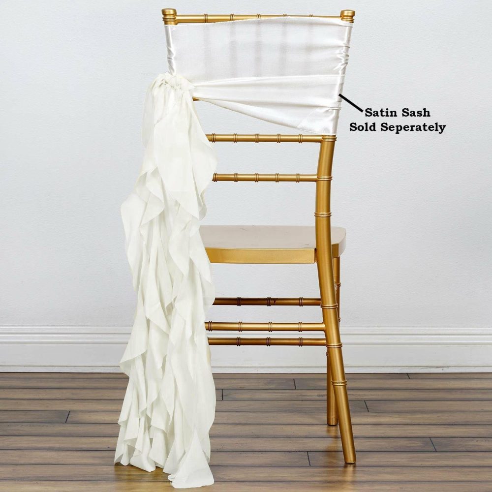 Ivory Chiffon Curly Chair Sash  |   Organza & Chiffon