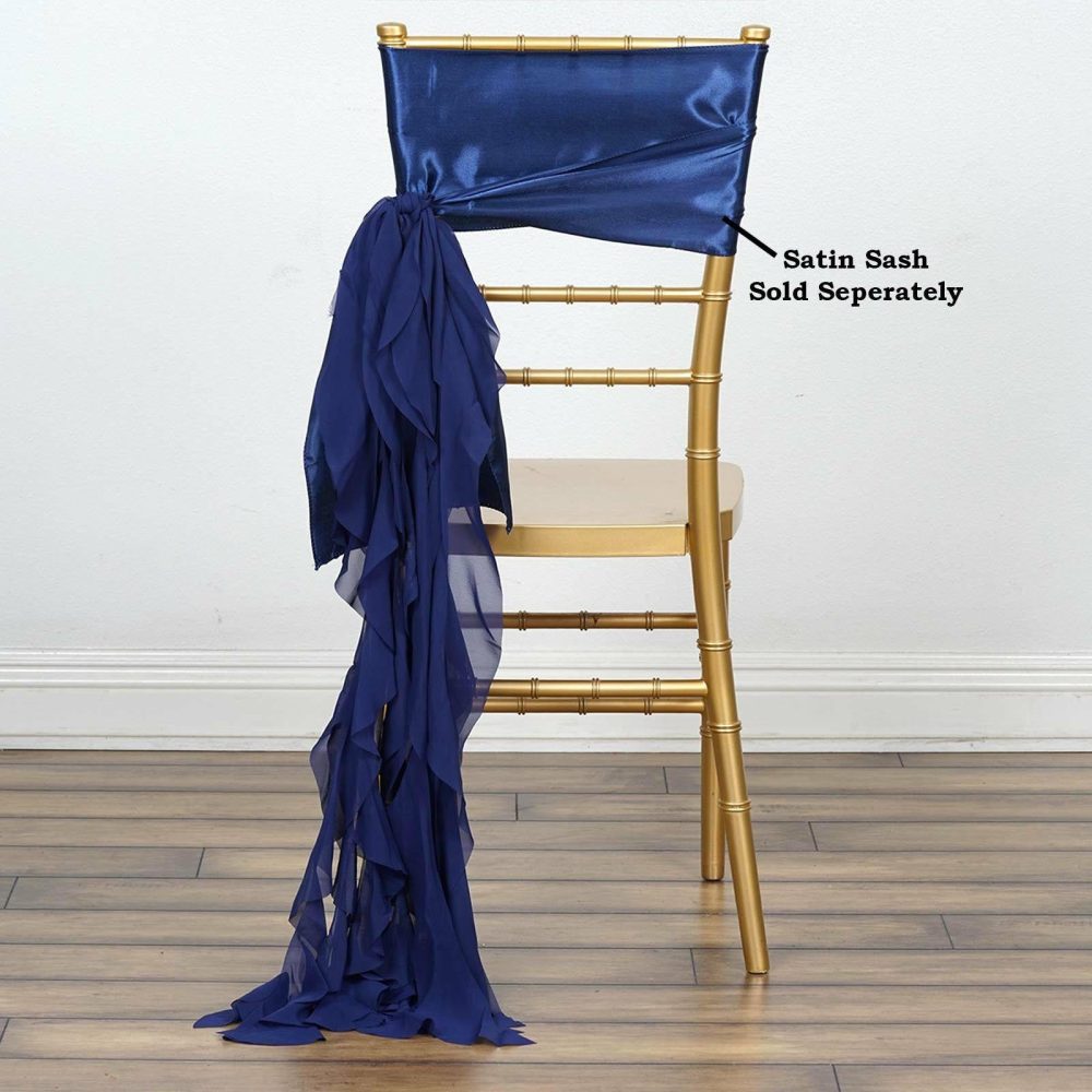 Navy Blue Chiffon Curly Chair Sash  |   Organza & Chiffon