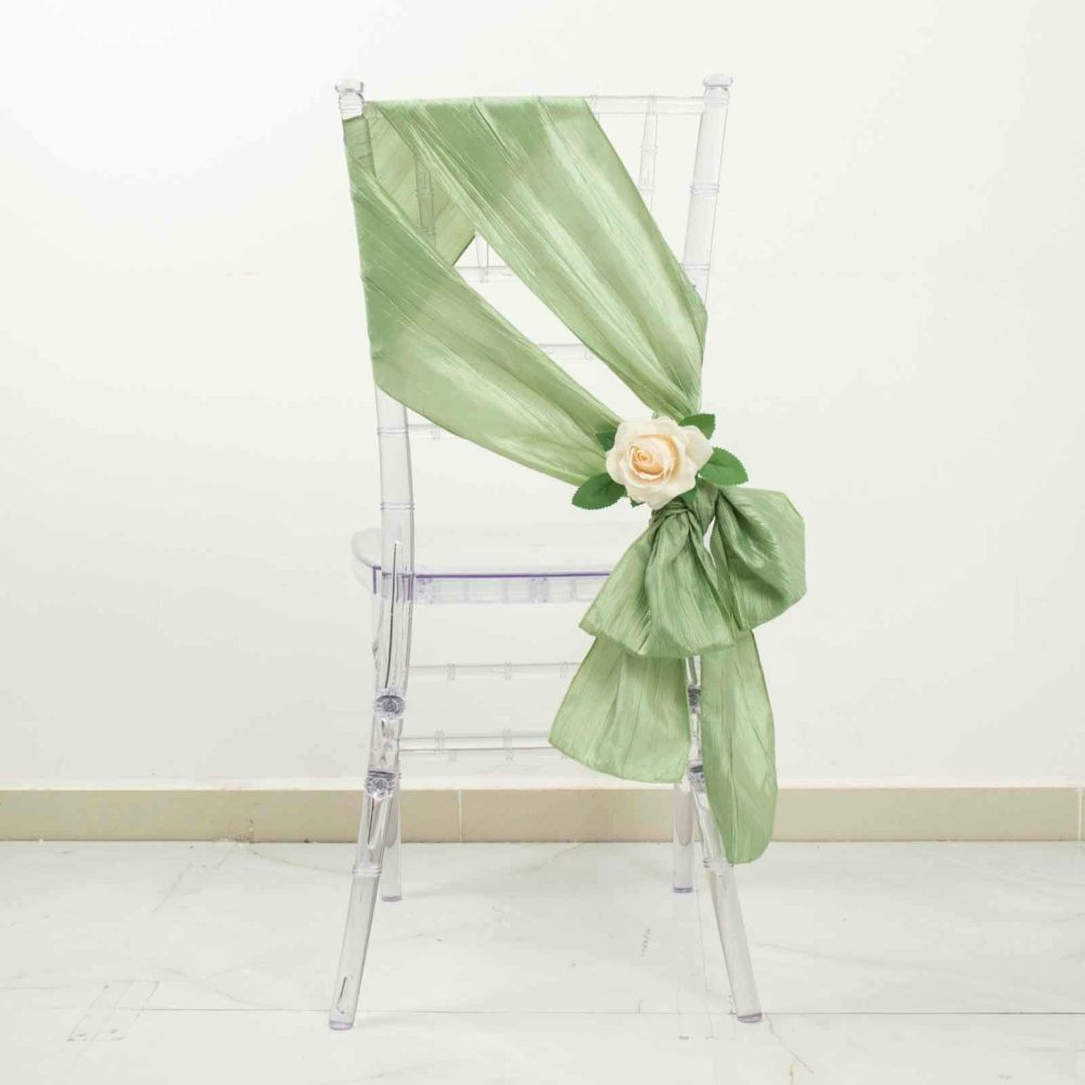 5 Pack Sage Green Accordion Crinkle Taffeta Chair Sashes 6″x106″  |   Satin & Taffeta Chair Sashes Sage green