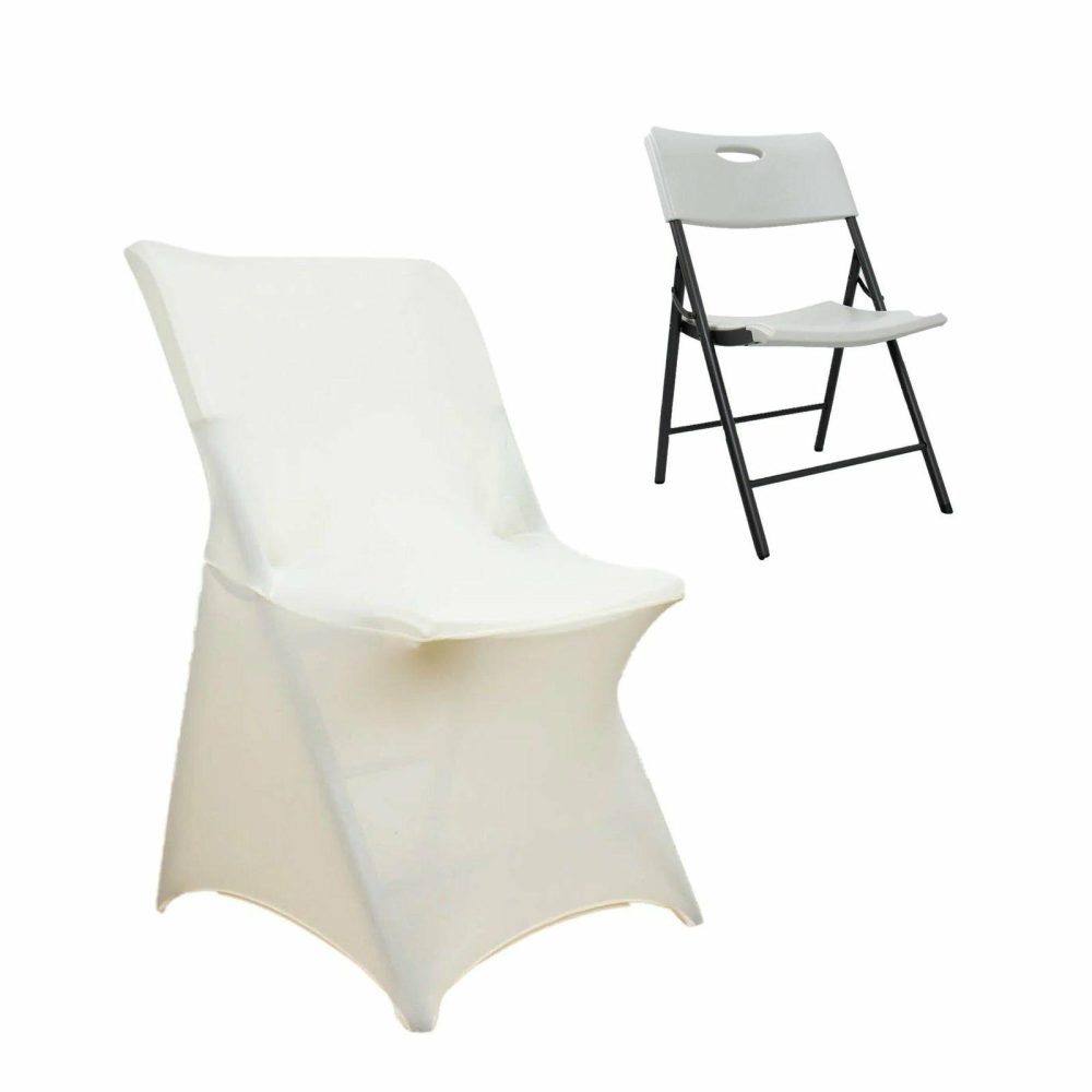 Ivory Stretch Spandex Lifetime Folding Chair Cover, Fitted Chair Cover With Foot Pockets  |   Spandex Fitted Folding Chair Covers Ivory