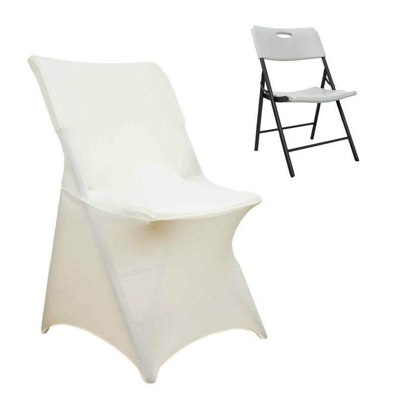 Ivory Stretch Spandex Lifetime Folding Chair Cover, Fitted Chair Cover With Foot Pockets  |   Spandex Fitted Folding Chair Covers Ivory