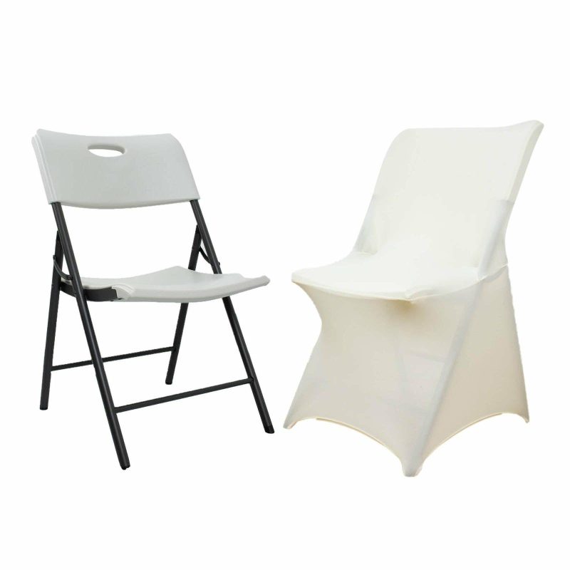 Ivory Stretch Spandex Lifetime Folding Chair Cover, Fitted Chair Cover With Foot Pockets  |   Spandex Fitted Folding Chair Covers Ivory