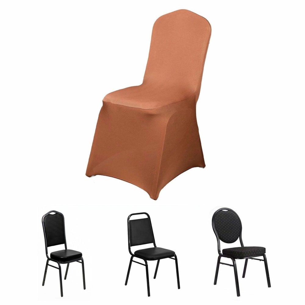 Terracotta (Rust) Spandex Stretch Fitted Banquet Slip On Chair Cover 160 GSM  |   Spandex Fitted Banquet Chair Covers Spandex & Fitted