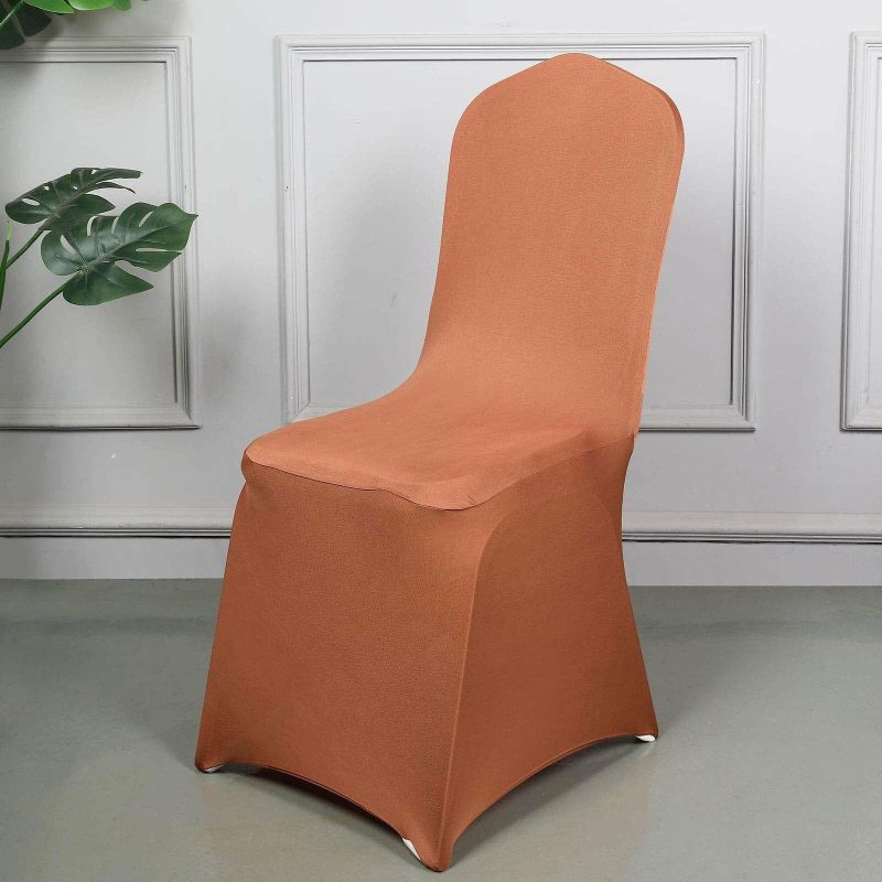 Terracotta (Rust) Spandex Stretch Fitted Banquet Slip On Chair Cover 160 GSM  |   Spandex Fitted Banquet Chair Covers Spandex & Fitted