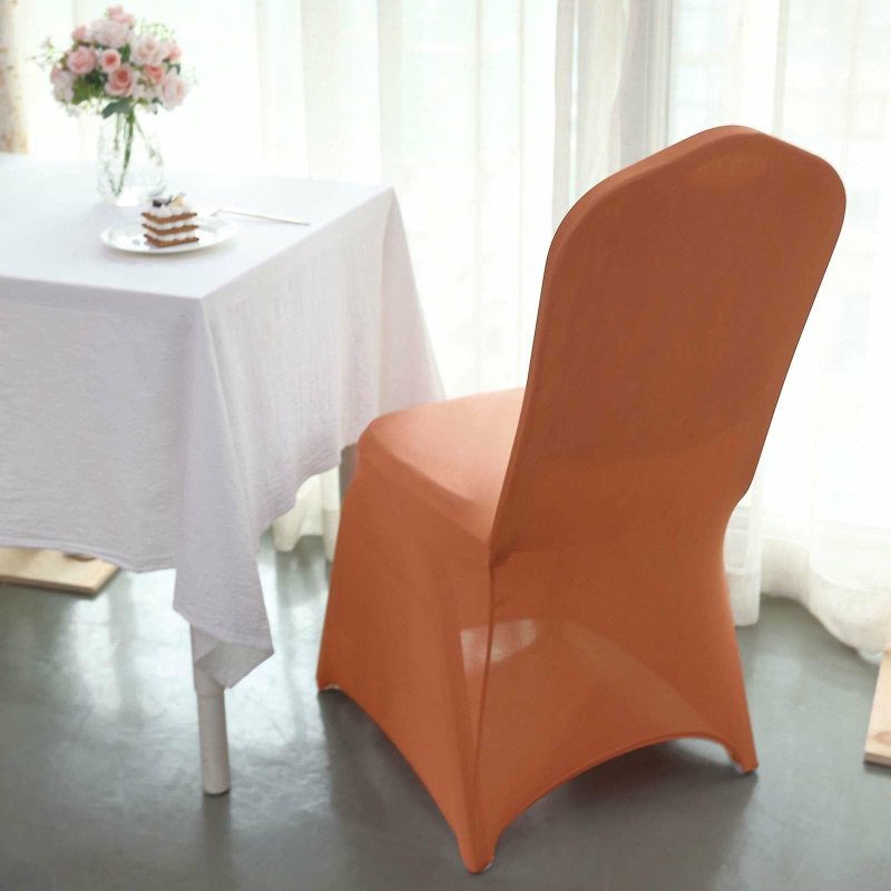 Terracotta (Rust) Spandex Stretch Fitted Banquet Slip On Chair Cover 160 GSM  |   Spandex Fitted Banquet Chair Covers Spandex & Fitted