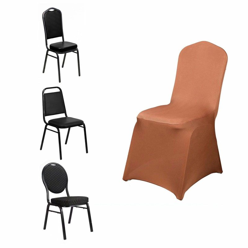 Terracotta (Rust) Spandex Stretch Fitted Banquet Slip On Chair Cover 160 GSM  |   Spandex Fitted Banquet Chair Covers Spandex & Fitted